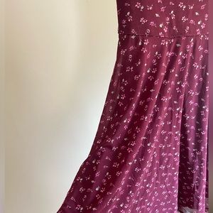 Abercrombie burgundy floral fit & flare dress - low scoop neck with cross back
